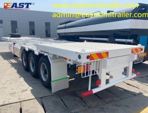 Container transport trailer with front and rear platforms