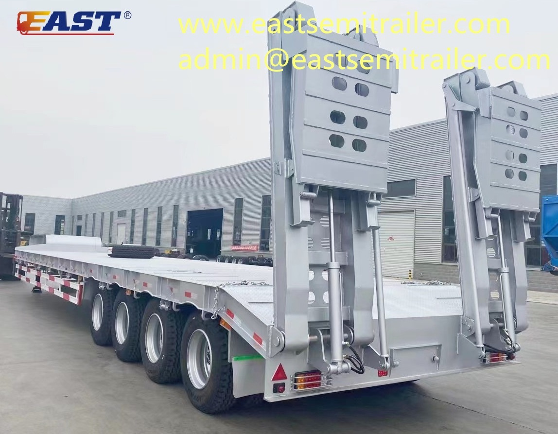 4 axle Lowbed trailer with hydraulic folding ladder