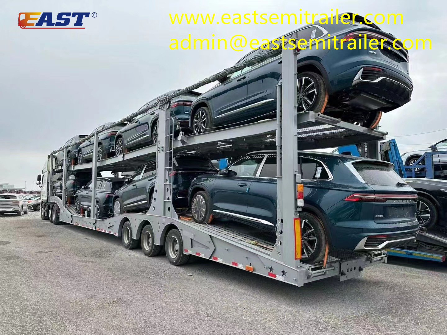 Three-axle car transport trailer